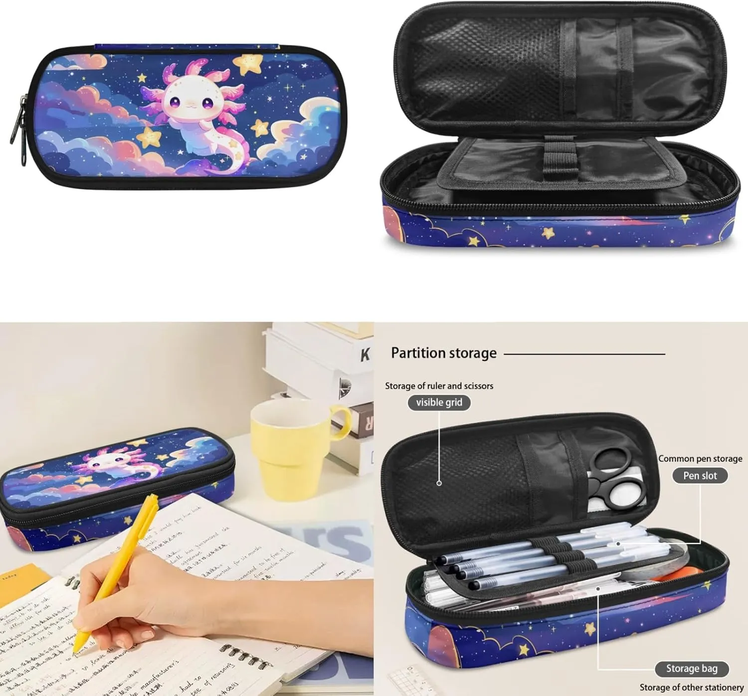 Axolotl Girls Backpack Ages 6-8 Cartoon School Bag for Kindergarten Child 3rd Grade Book Bag Set 3 Piece Lunch Box Pencil Case Back to School Gift