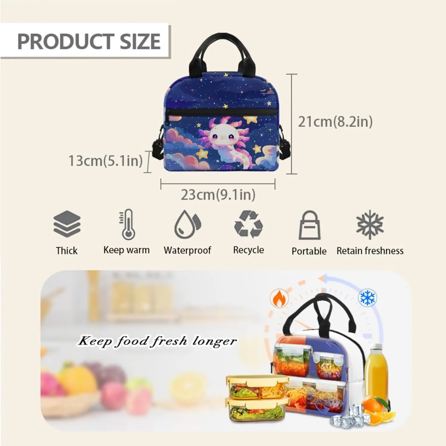 Axolotl Girls Backpack Ages 6-8 Cartoon School Bag for Kindergarten Child 3rd Grade Book Bag Set 3 Piece Lunch Box Pencil Case Back to School Gift