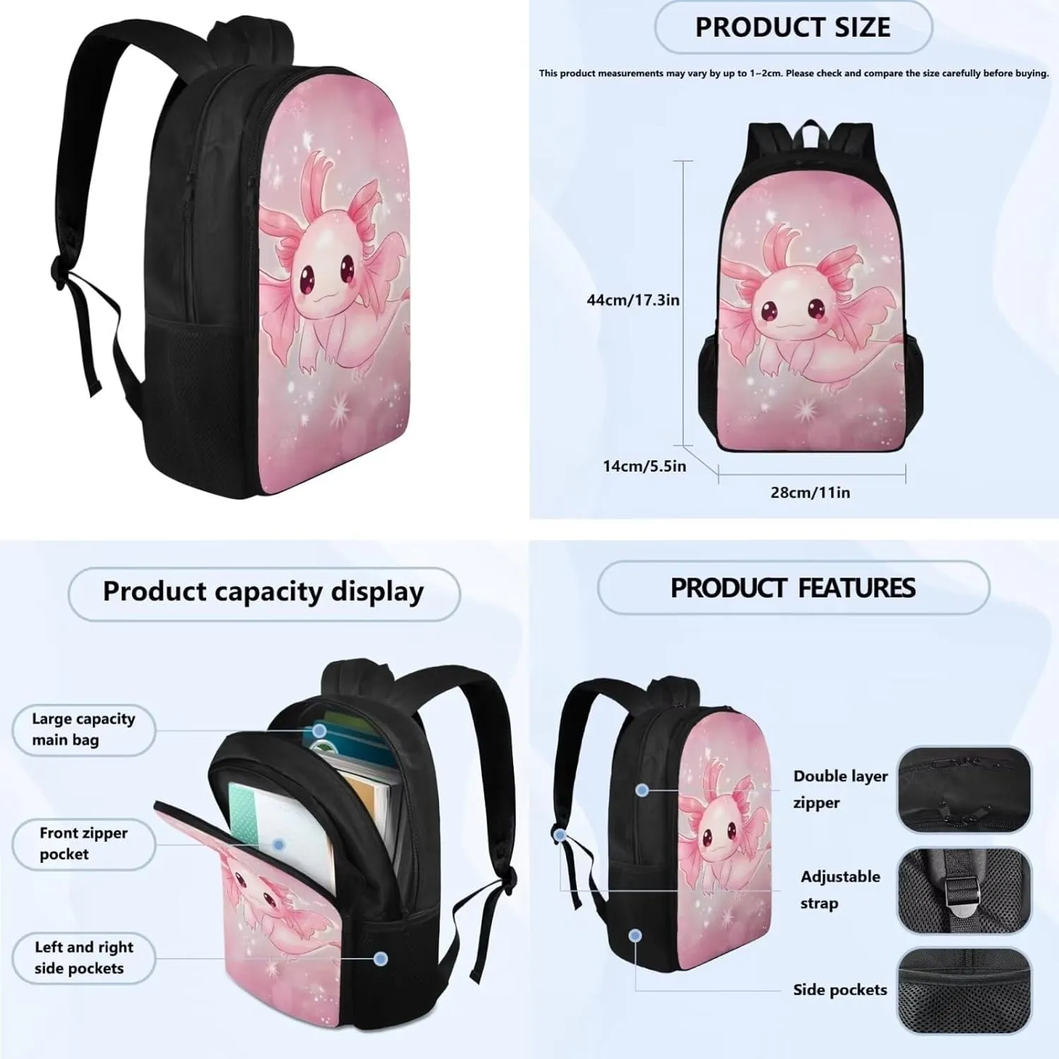 Axolotl Kids Small Backpack for 2-3 Year Old Boy Lightweight Elementary Bookbag for Students School Bag for Boys 5-6 for School,Picnics,Travel,Daycare and Other Occasions