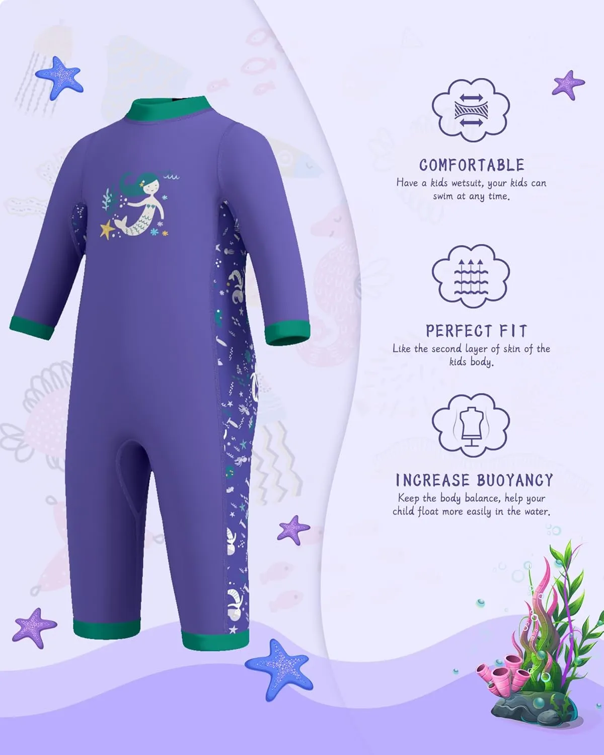 Baby Wetsuit, Neoprene Thermal Swimsuit Keep Warm in Cold Water