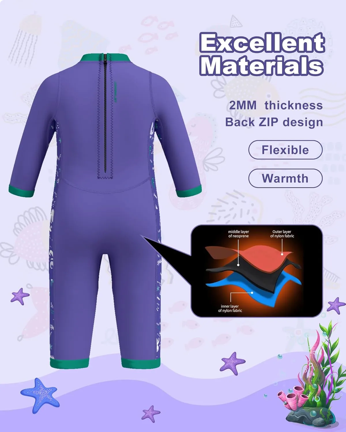 Baby Wetsuit, Neoprene Thermal Swimsuit Keep Warm in Cold Water