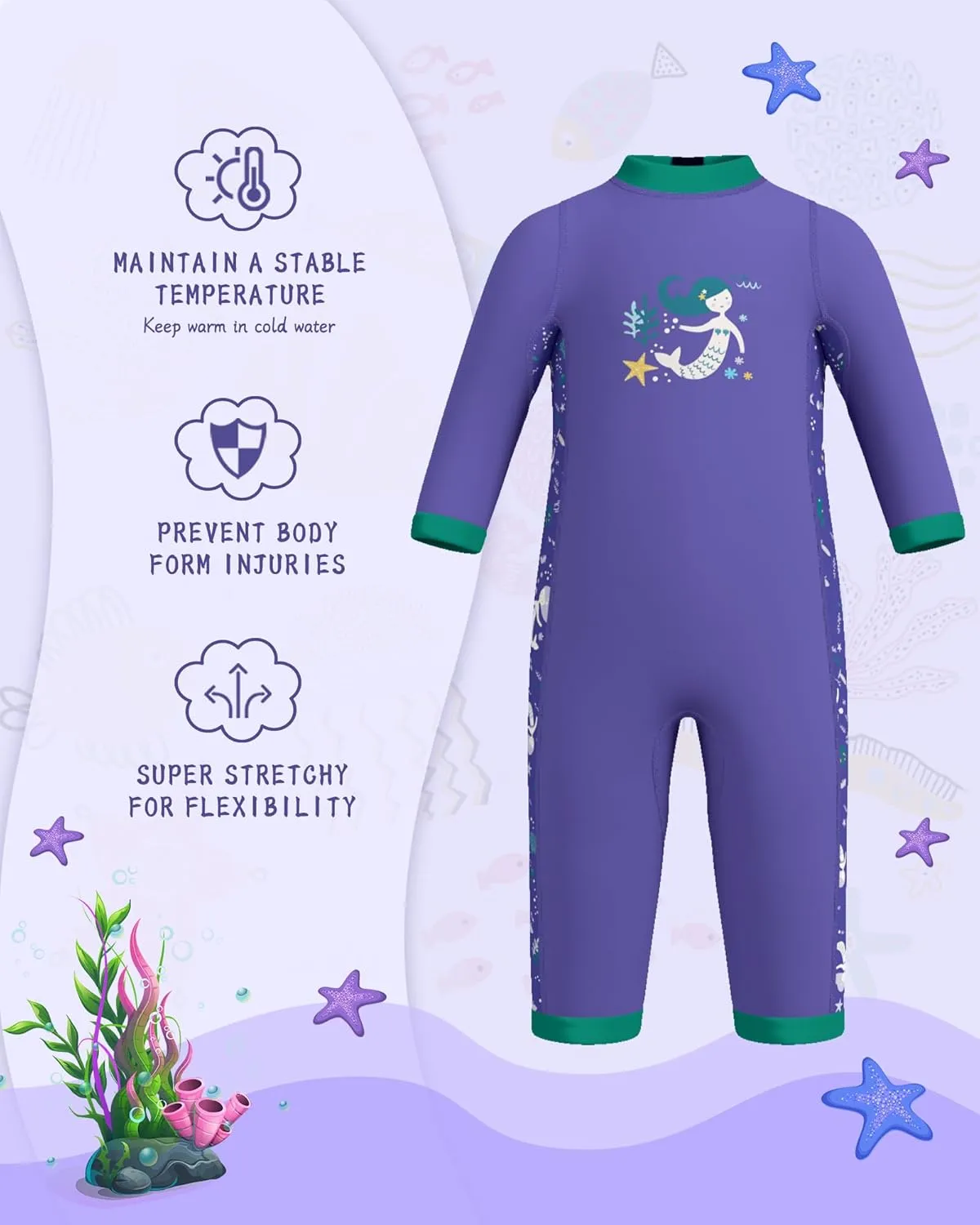 Baby Wetsuit, Neoprene Thermal Swimsuit Keep Warm in Cold Water
