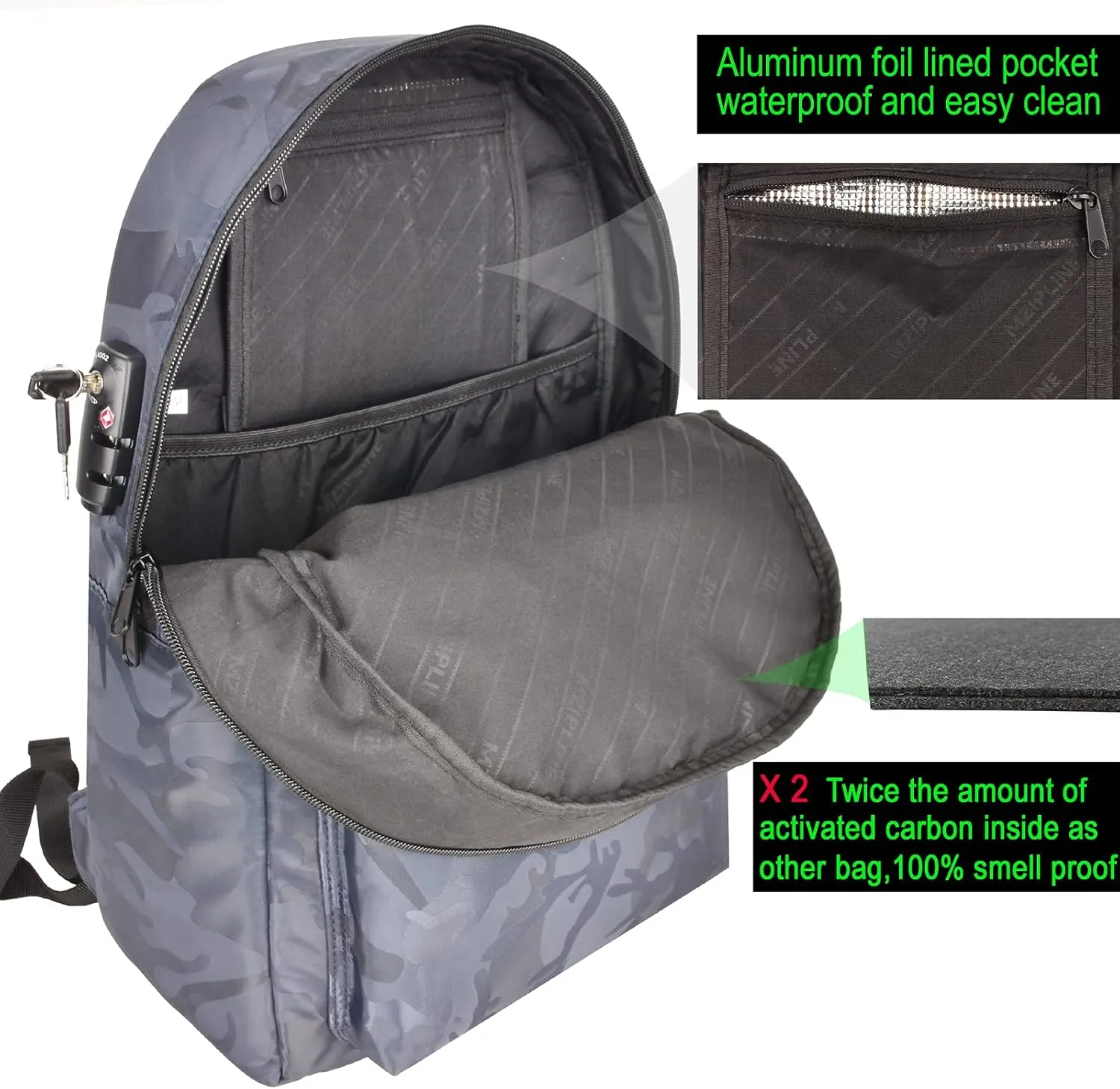 Backpack Bag With TSA Lock & Key-Smell Proof Daypack bag for Men & Women Travel