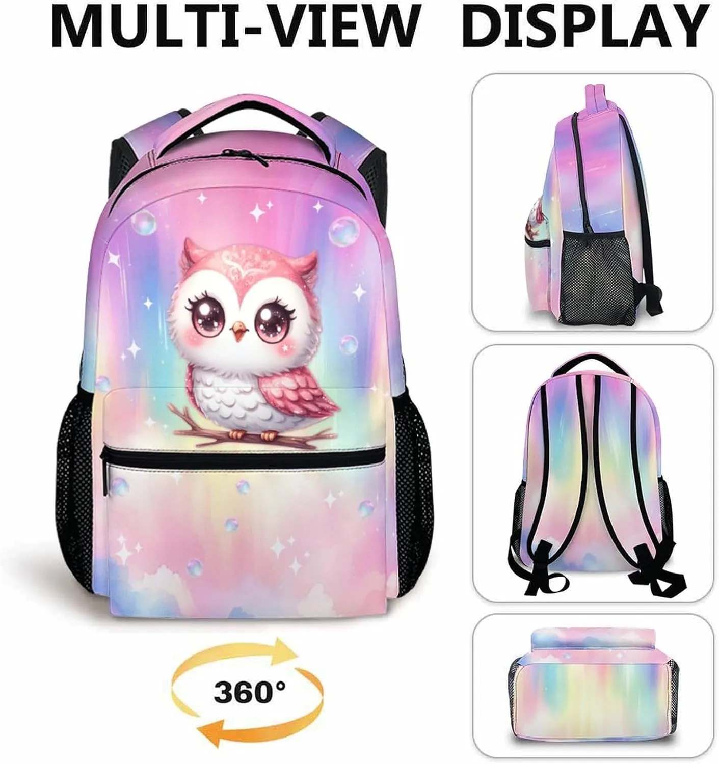 Backpack for Girls - Owl Bookbag for Kids - 17 Inch Pink Owl Schoolbag for Preschool Kindergarten Primary - Lightweight Backpack for School Travel