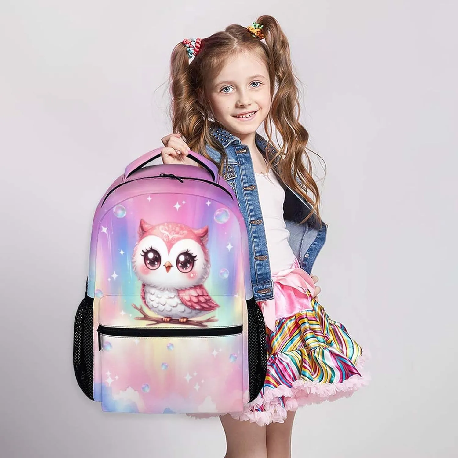 Backpack for Girls - Owl Bookbag for Kids - 17 Inch Pink Owl Schoolbag for Preschool Kindergarten Primary - Lightweight Backpack for School Travel