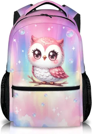 Backpack for Girls - Owl Bookbag for Kids - 17 Inch Pink Owl Schoolbag for Preschool Kindergarten Primary - Lightweight Backpack for School Travel