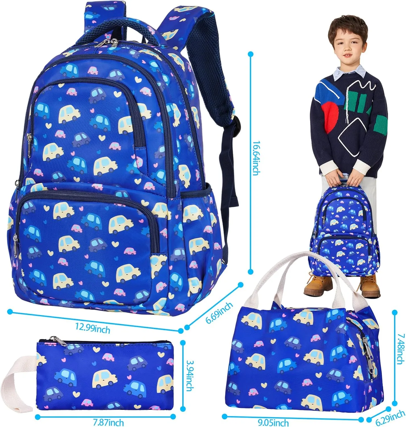 Backpack for Girls, Rainbow Clouds Backpack Schoolbag, Lightweight School Bookbag with Lunch Box Pencil Case