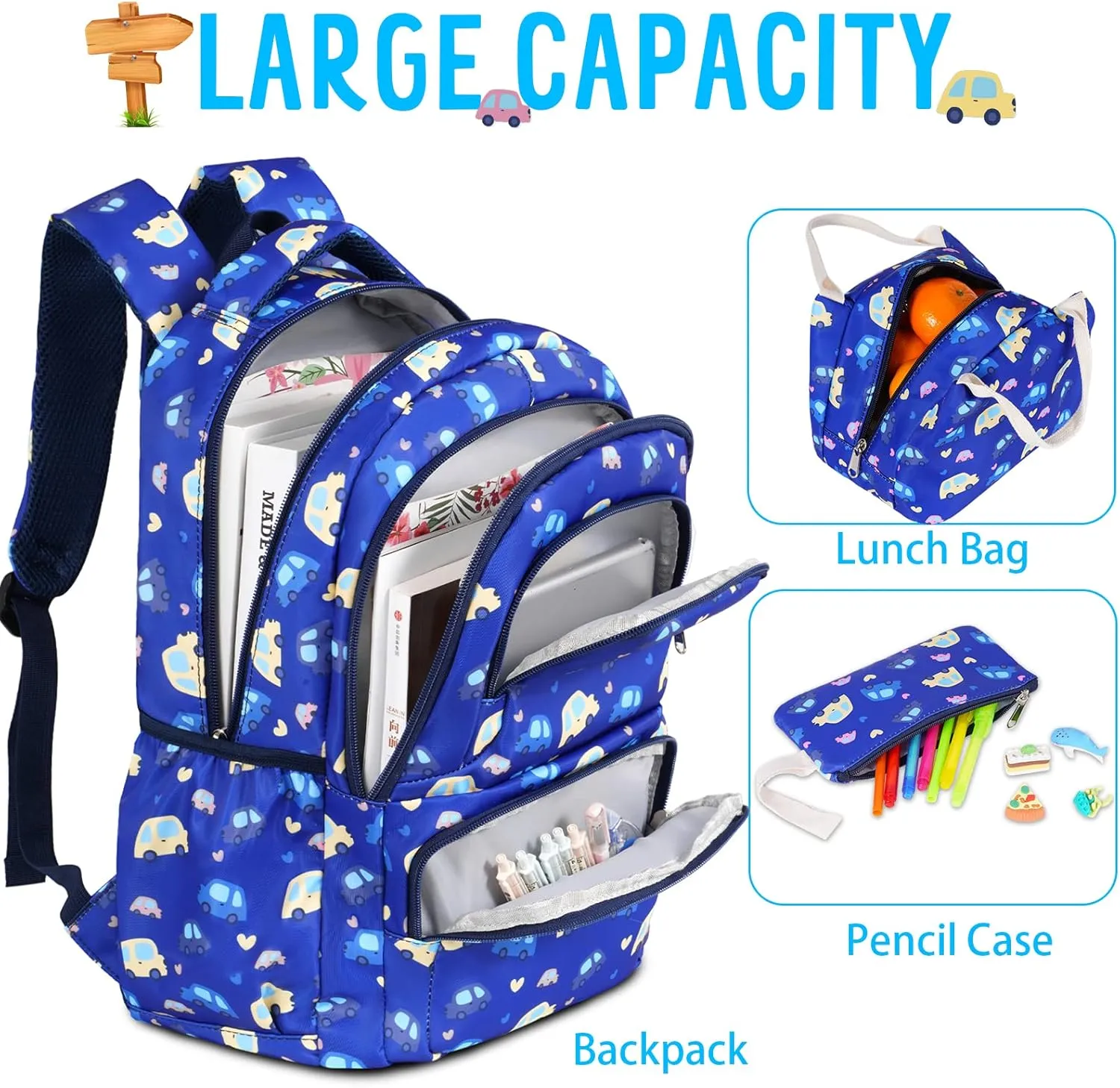 Backpack for Girls, Rainbow Clouds Backpack Schoolbag, Lightweight School Bookbag with Lunch Box Pencil Case