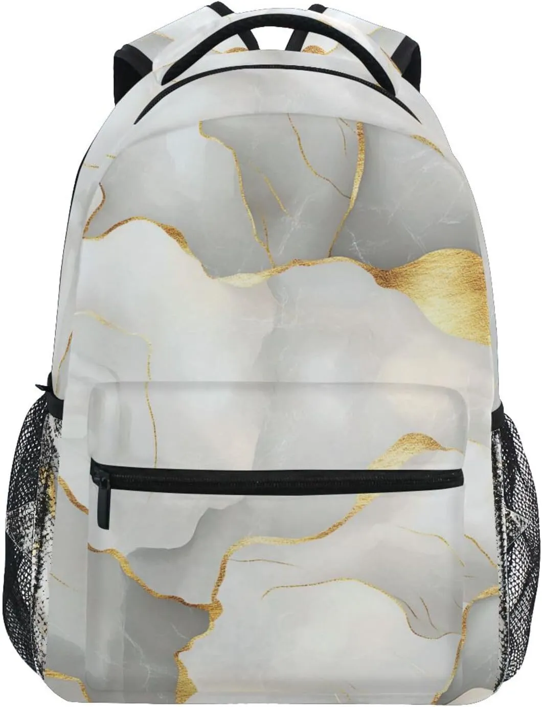 Backpack for Teens Boys Girls Fashion College School Computer Bag with Chest Strap for Travel Trip Marble White Neutral