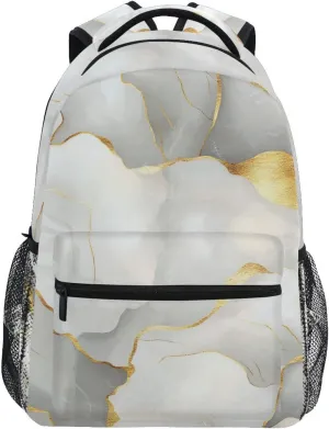 Backpack for Teens Boys Girls Fashion College School Computer Bag with Chest Strap for Travel Trip Marble White Neutral