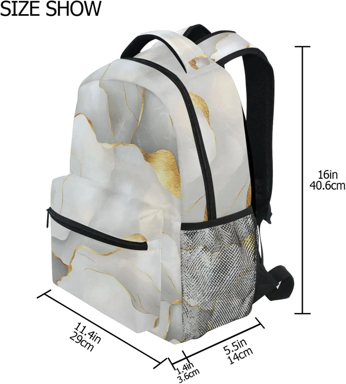 Backpack for Teens Boys Girls Fashion College School Computer Bag with Chest Strap for Travel Trip Marble White Neutral