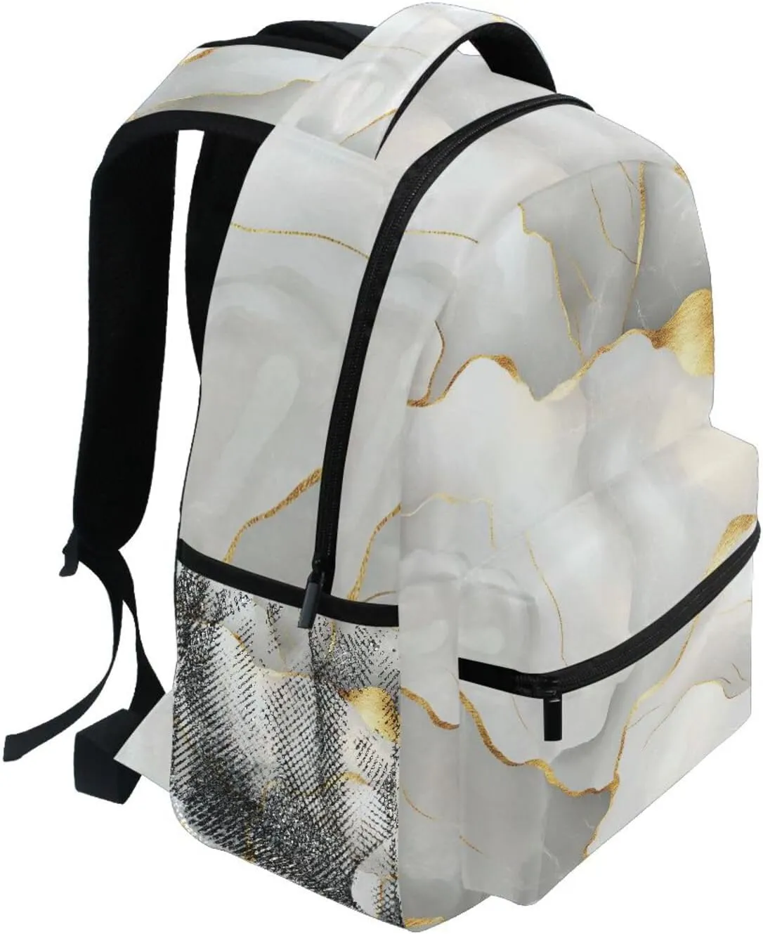 Backpack for Teens Boys Girls Fashion College School Computer Bag with Chest Strap for Travel Trip Marble White Neutral
