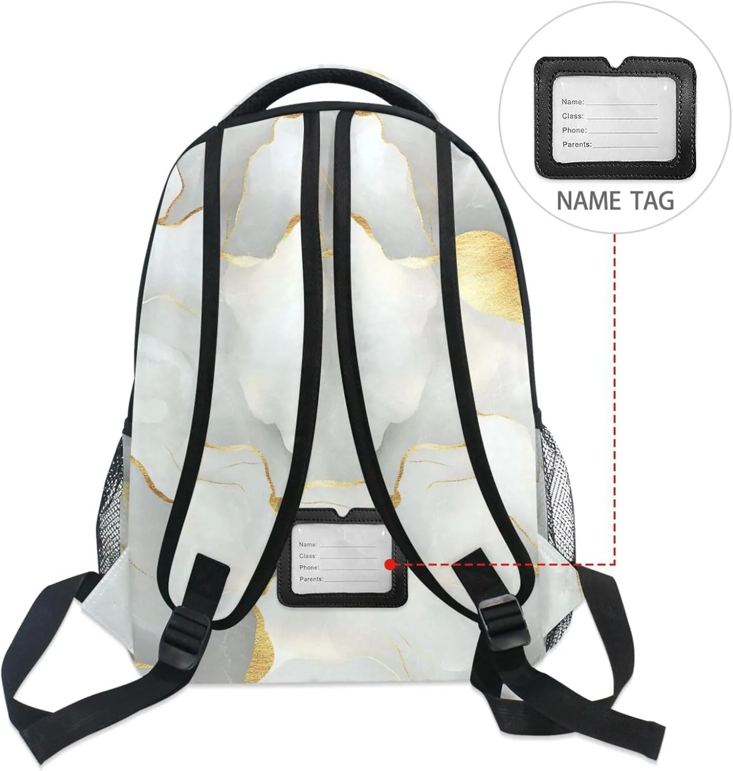 Backpack for Teens Boys Girls Fashion College School Computer Bag with Chest Strap for Travel Trip Marble White Neutral