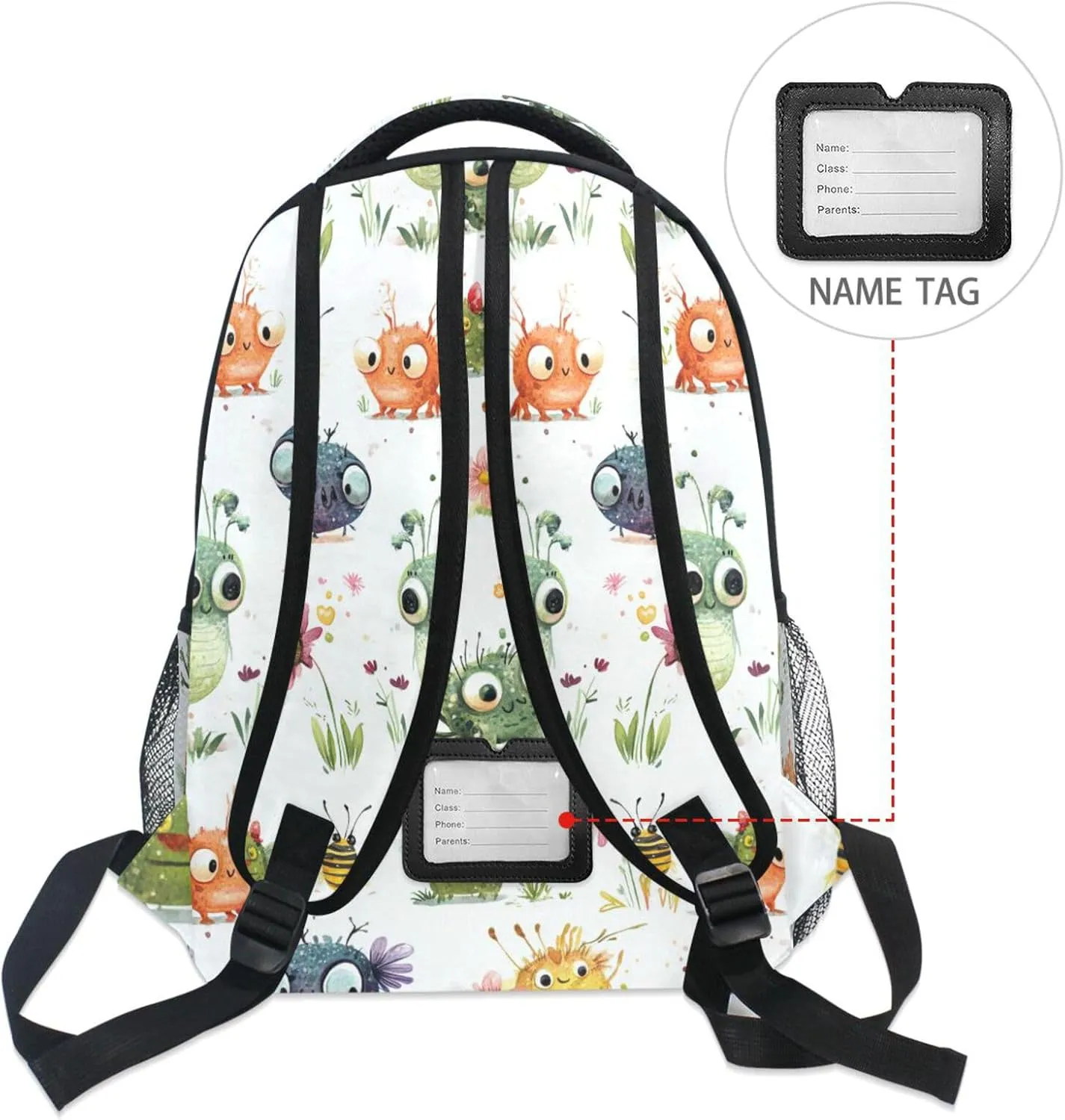 Backpack for Unisex Adult Fashion Backpack With Water Bottle Pocket with Chest Strap for Travel Trip Cartoon Sweet Aliens White