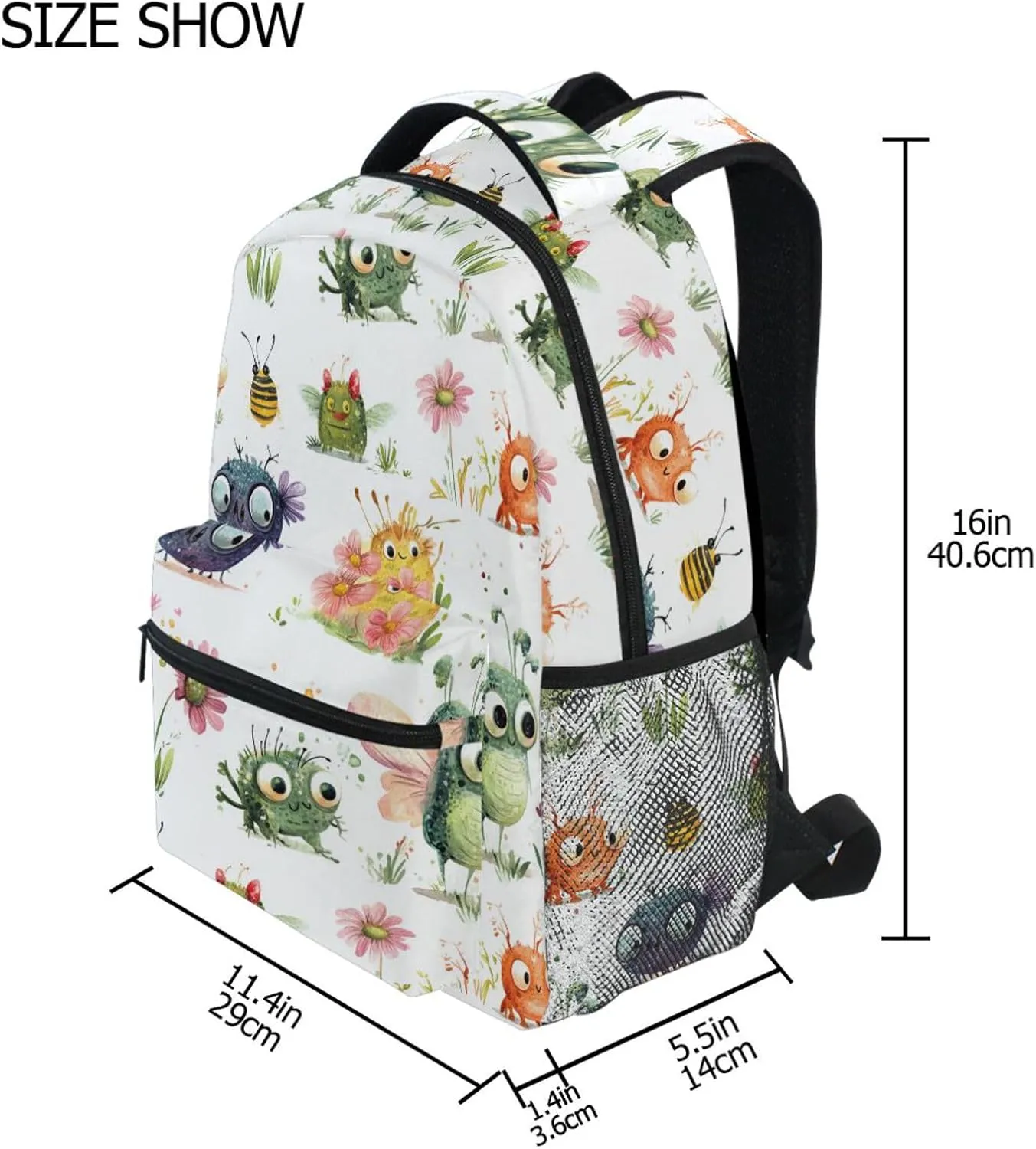 Backpack for Unisex Adult Fashion Backpack With Water Bottle Pocket with Chest Strap for Travel Trip Cartoon Sweet Aliens White