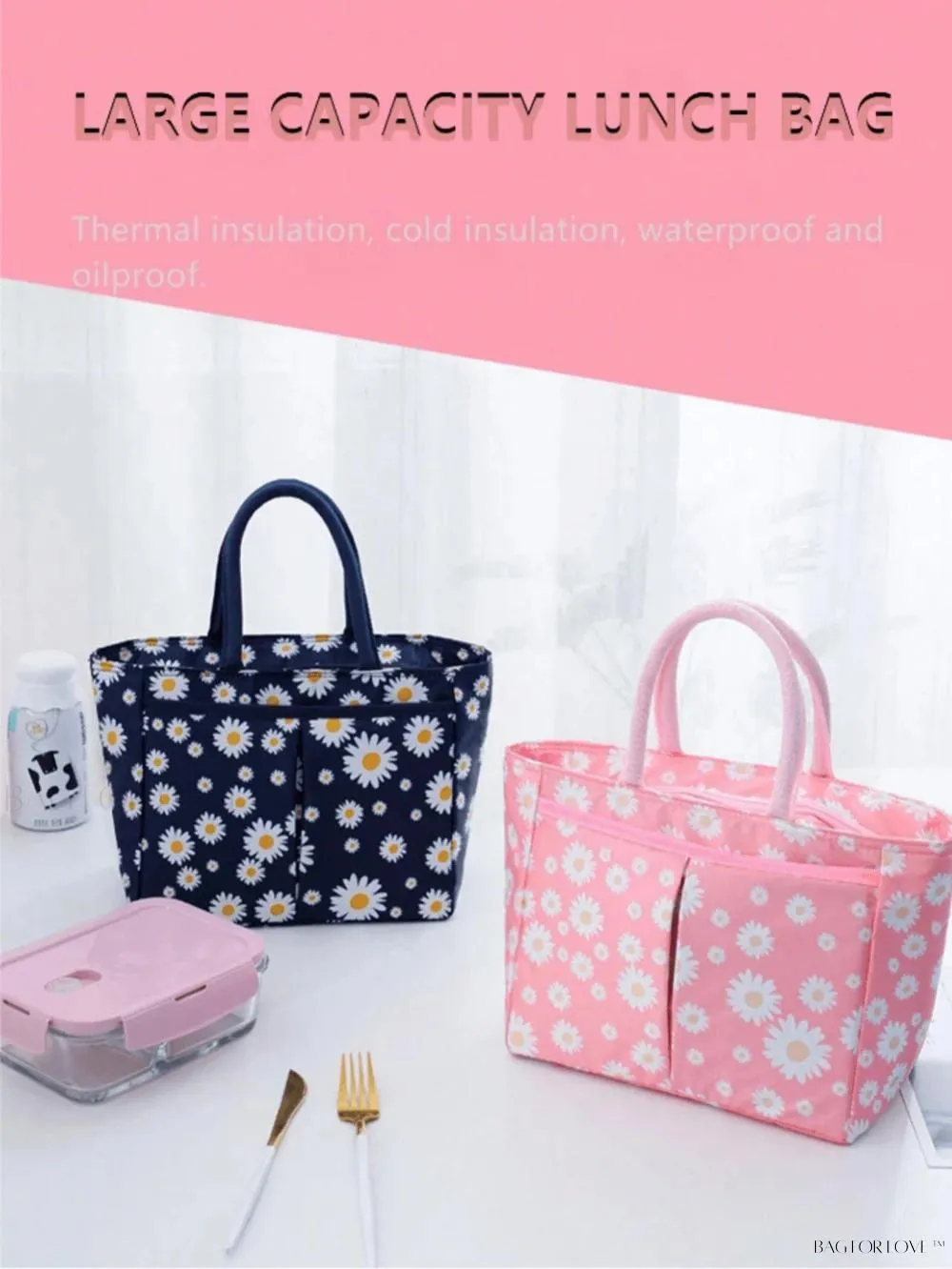 BagForLove - Pink Perfection Insulated Thermal Food Storage Bag for Teachers