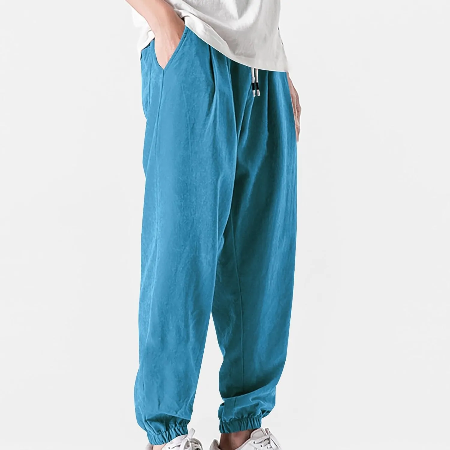 Baggy Sweatpants for Men Casual Fashion Drawstring Elastic Waist Solid Beam Feet Pants Athletic Apered Joggers
