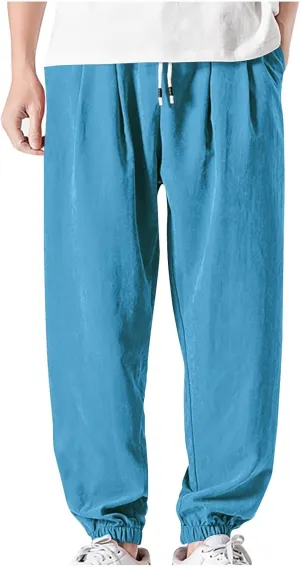 Baggy Sweatpants for Men Casual Fashion Drawstring Elastic Waist Solid Beam Feet Pants Athletic Apered Joggers