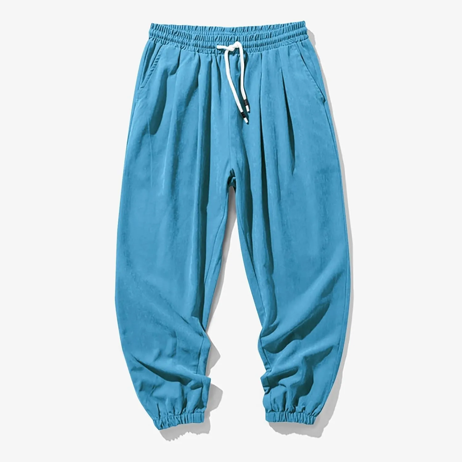 Baggy Sweatpants for Men Casual Fashion Drawstring Elastic Waist Solid Beam Feet Pants Athletic Apered Joggers