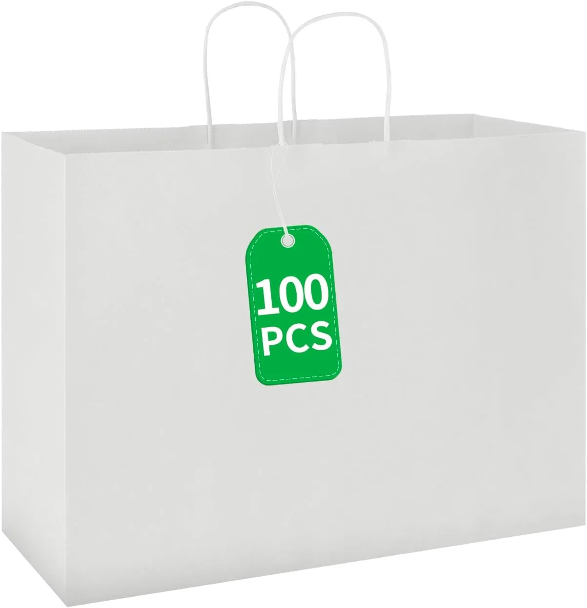bagmad 100 Pack 16x6x12 Inches Large White Kraft Paper Bags with Handles Bulk for Shopping Wedding Grocery Retail Merchandise Business Craft Gift Bags(100 Count)