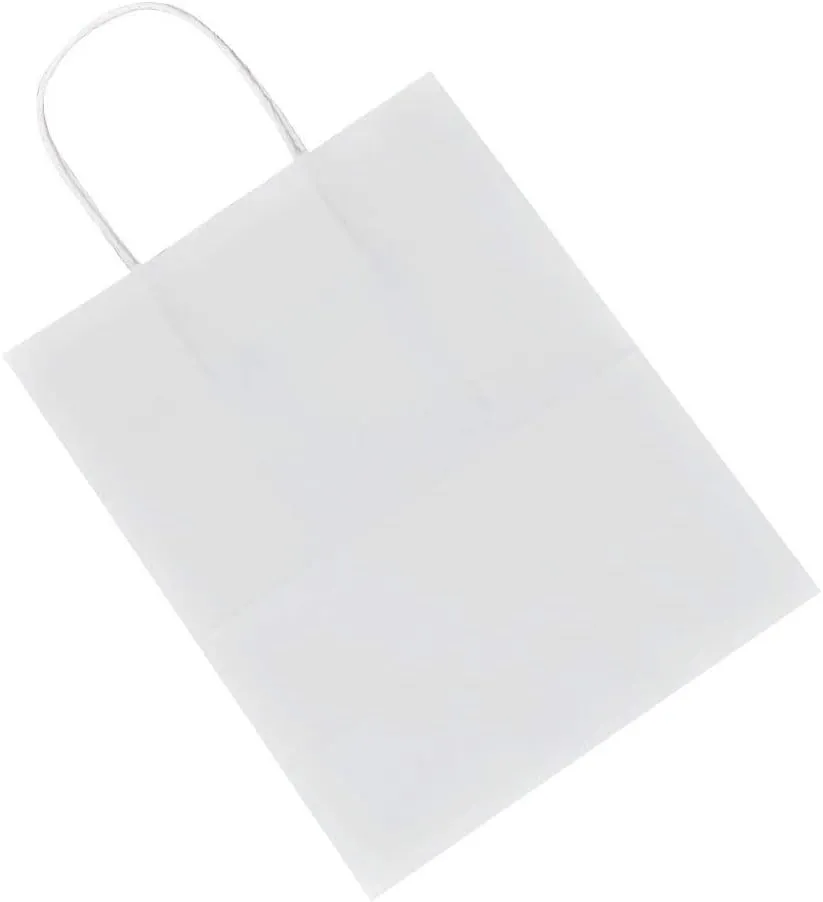 bagmad 100 Pack Sturdy Small White Kraft Paper Bags with Handles Bulk, Gift Bags 5.25x3.25x8 Inch, Craft Grocery Shopping Retail Party Favors Wedding Business Sacks (White, 100pcs)