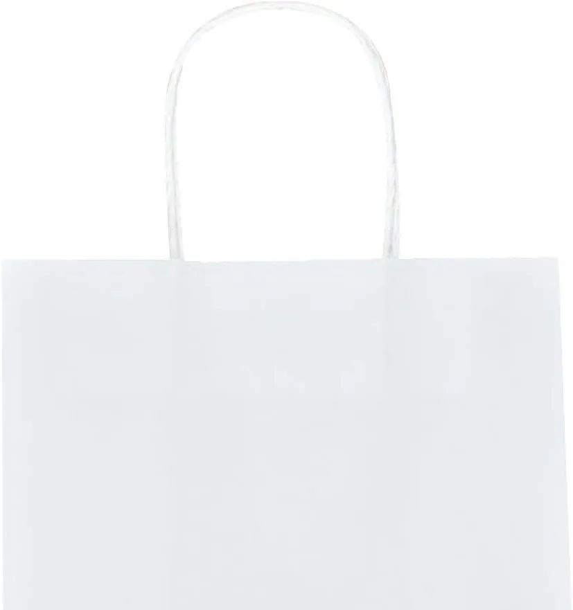 bagmad 100 Pack Sturdy Small White Kraft Paper Bags with Handles Bulk, Gift Bags 5.25x3.25x8 Inch, Craft Grocery Shopping Retail Party Favors Wedding Business Sacks (White, 100pcs)