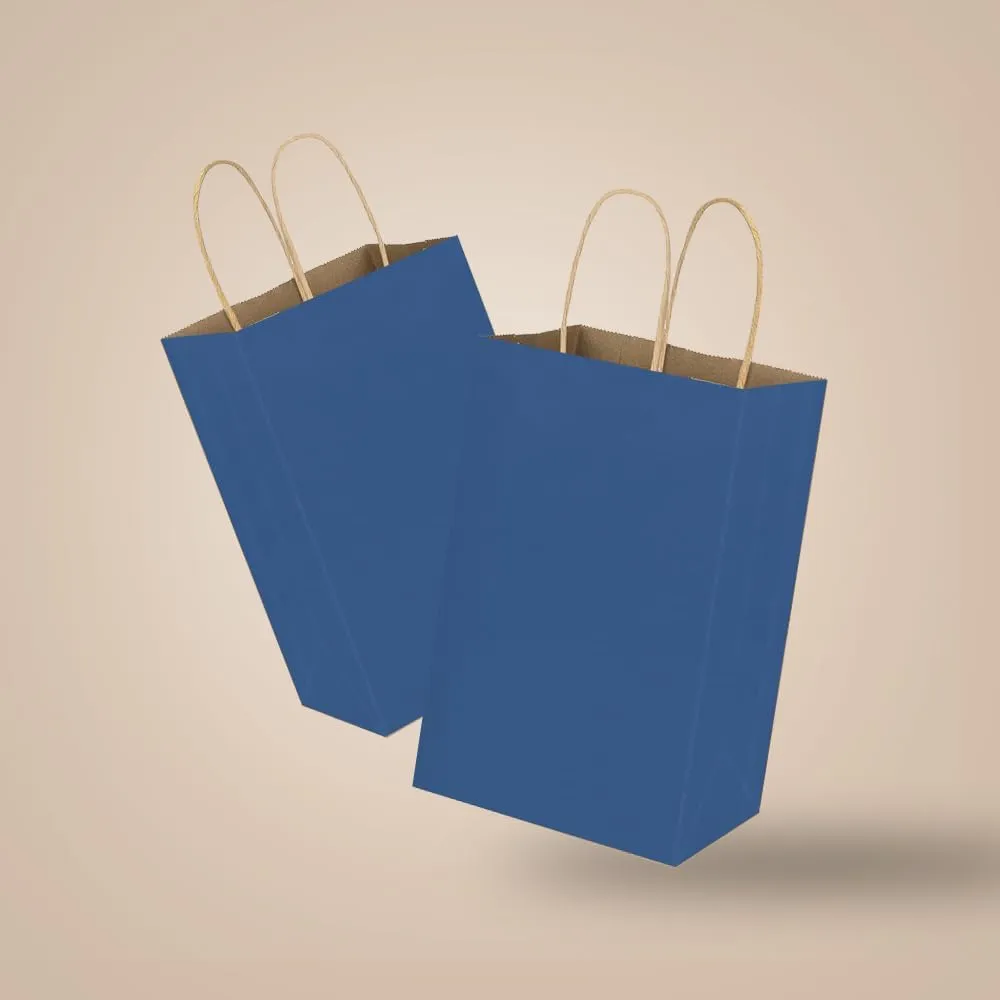 bagmad 50 Pack 5.25x3.25x8 Inch Small Blue Gift Paper Bags with Handles Bulk, Kraft Bags, Craft Grocery Shopping Retail Party Favors Wedding Business Sacks (Blue, 50pcs)