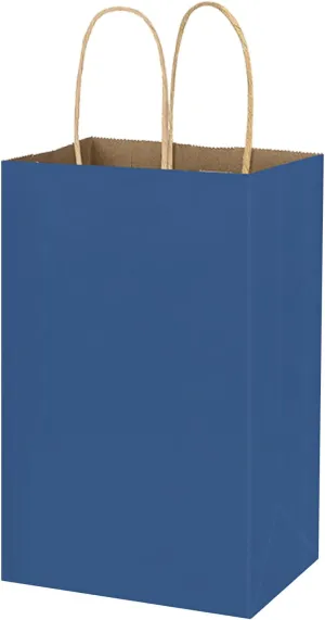 bagmad 50 Pack 5.25x3.25x8 Inch Small Blue Gift Paper Bags with Handles Bulk, Kraft Bags, Craft Grocery Shopping Retail Party Favors Wedding Business Sacks (Blue, 50pcs)