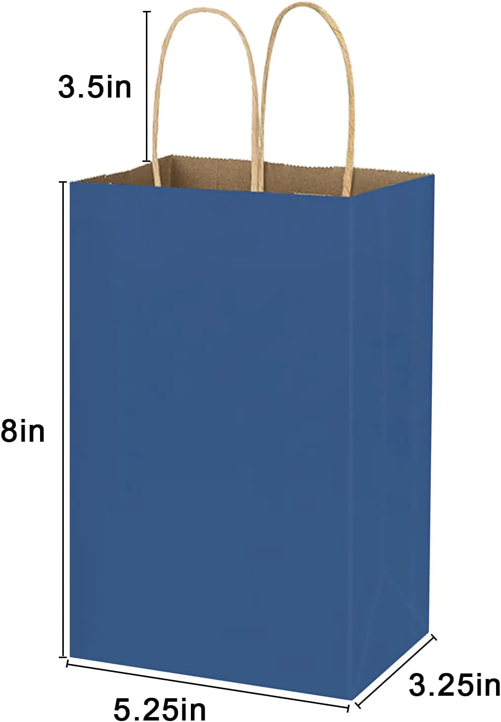 bagmad 50 Pack 5.25x3.25x8 Inch Small Blue Gift Paper Bags with Handles Bulk, Kraft Bags, Craft Grocery Shopping Retail Party Favors Wedding Business Sacks (Blue, 50pcs)