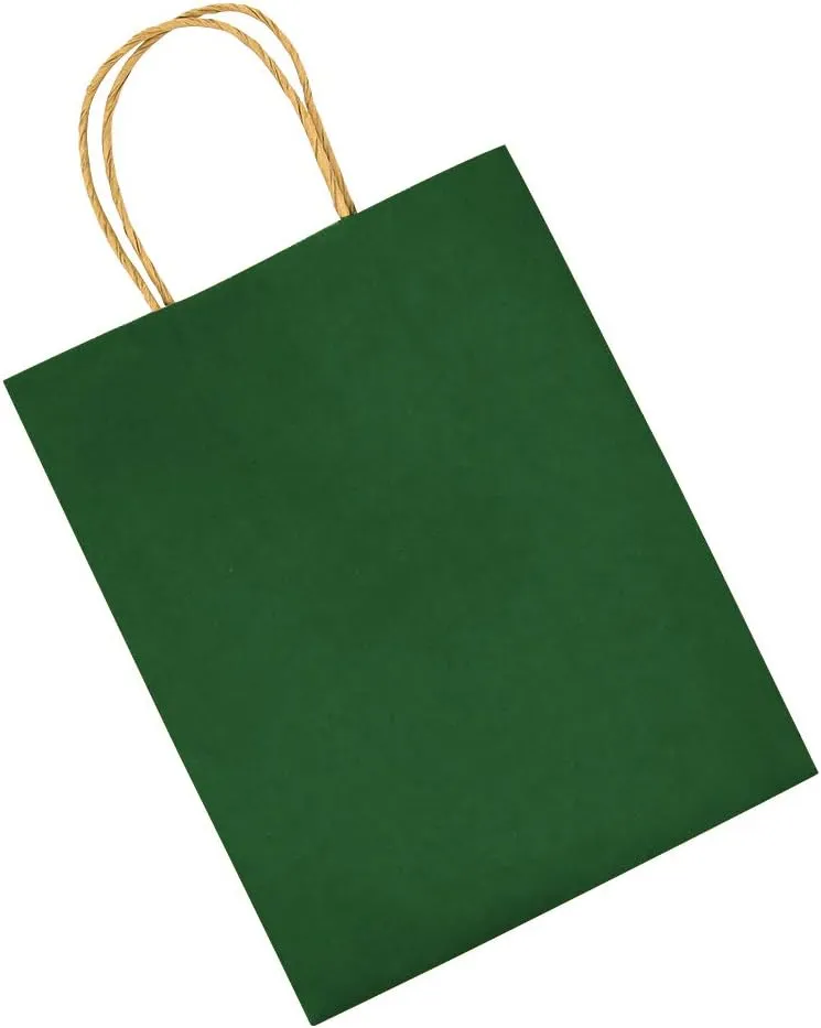 bagmad 50 Pack 5.25x3.25x8 Inch Small Green Gift Paper Bags with Handles Bulk, Kraft Bags, Craft Grocery Shopping Retail Party Favors Wedding Business Sacks (Dark Green, 50pcs)