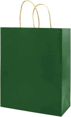 bagmad 50 Pack 5.25x3.25x8 Inch Small Green Gift Paper Bags with Handles Bulk, Kraft Bags, Craft Grocery Shopping Retail Party Favors Wedding Business Sacks (Dark Green, 50pcs)