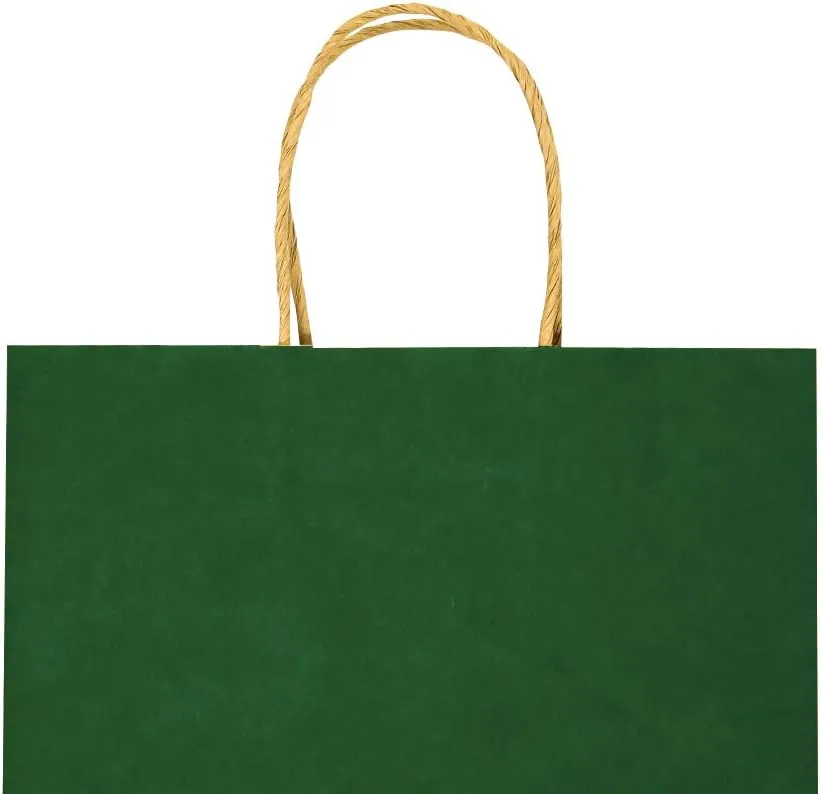 bagmad 50 Pack 5.25x3.25x8 Inch Small Green Gift Paper Bags with Handles Bulk, Kraft Bags, Craft Grocery Shopping Retail Party Favors Wedding Business Sacks (Dark Green, 50pcs)