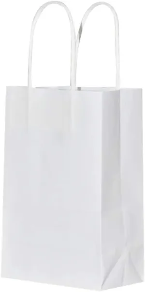 bagmad 50 Pack 5.25x3.25x8 Inch Sturdy Small White Gift Paper Bags with Handles Bulk, Kraft Bags, Craft Grocery Shopping Business Retail Party Favors Wedding Sacks (White, 50pcs)