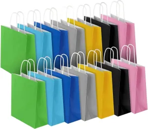 bagmad 70 Pack 8x4.75x10 inch Medium Multicolor Kraft Paper Bags with Handles bulk, 7 Assorted Colors Craft Gift Wrap Bags for Party Favors Grocery Shopping Christmas Birthday Bags（Medium Size