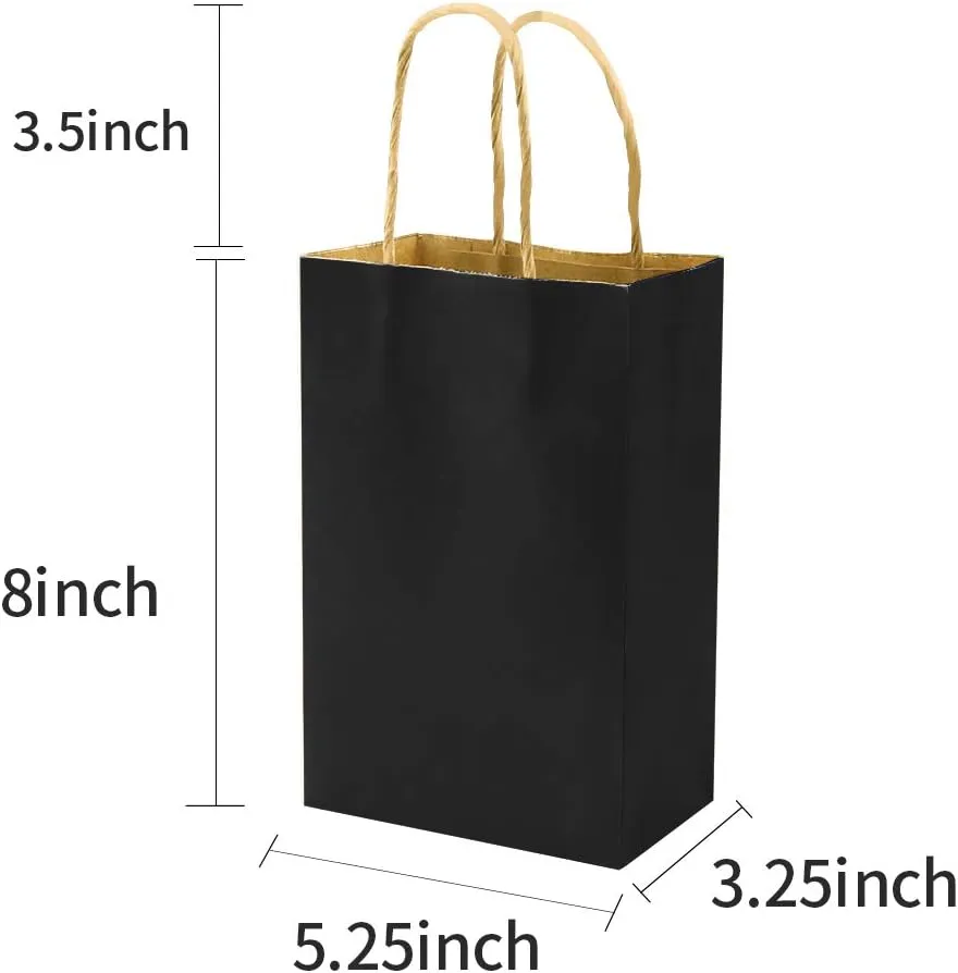 bagmad Small 100 Pack 5.25x3.25x8 Inch Black Kraft Paper Bags with Handles Bulk, Gift Bags, Craft Grocery Shopping Retail Party Favors Wedding Business Sacks (Black, 100pcs)