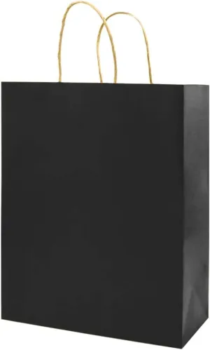bagmad Small 100 Pack 5.25x3.25x8 Inch Black Kraft Paper Bags with Handles Bulk, Gift Bags, Craft Grocery Shopping Retail Party Favors Wedding Business Sacks (Black, 100pcs)