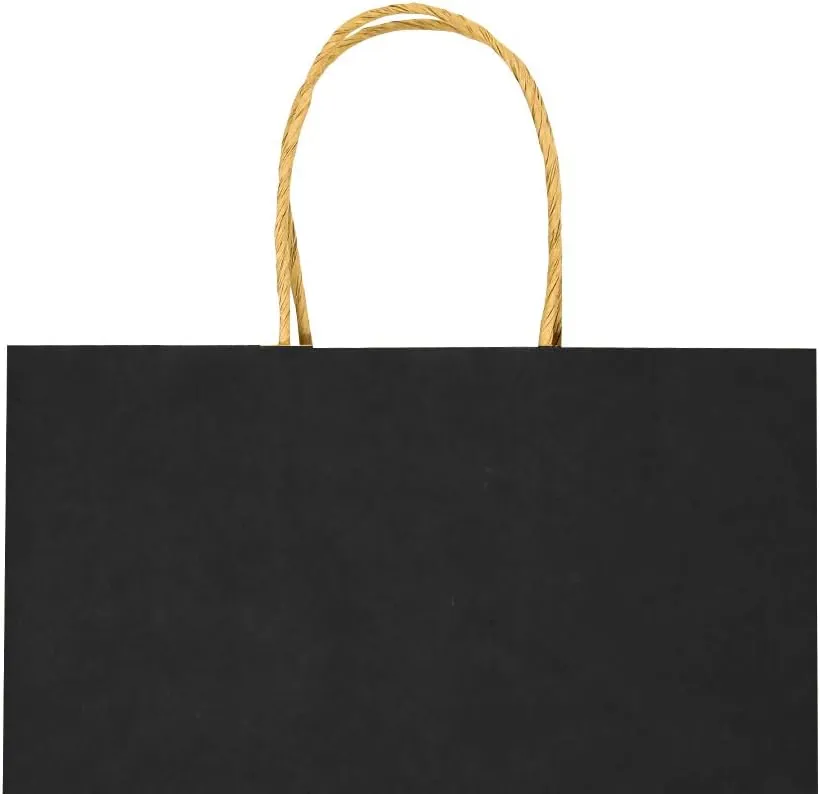 bagmad Small 100 Pack 5.25x3.25x8 Inch Black Kraft Paper Bags with Handles Bulk, Gift Bags, Craft Grocery Shopping Retail Party Favors Wedding Business Sacks (Black, 100pcs)