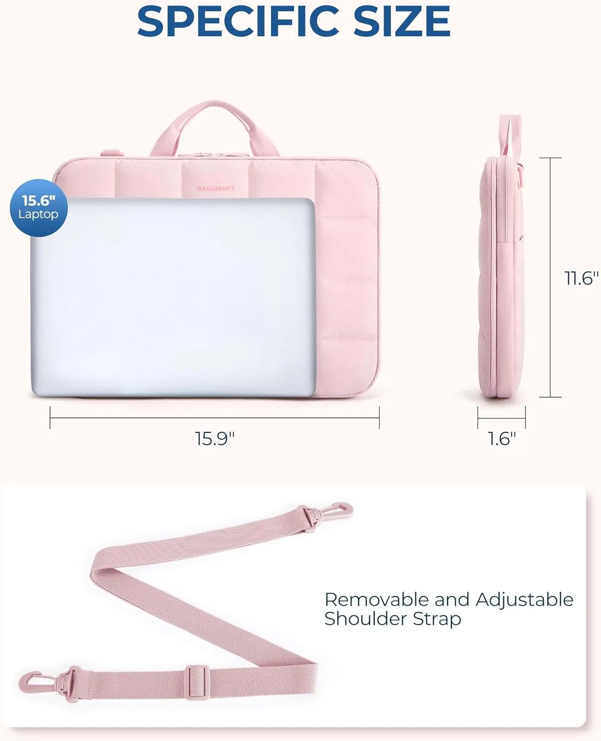 BAGSMART 15-16 inch Laptop Case with Strap, Fluffy Padded Laptop Bag with Handle, Macbook Case Fitted with Macbook Air/Pro 15.6 inch, Laptop Briefcase Fitted with Dell, HP, Lenovo