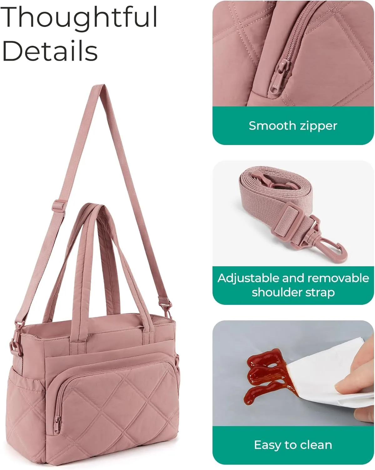 BAGSMART Lunch Bag Women Large Lunch Box Insulated Tote Bag with Multi-Pockets Quilted Puffy Tote for Work, Outdoors