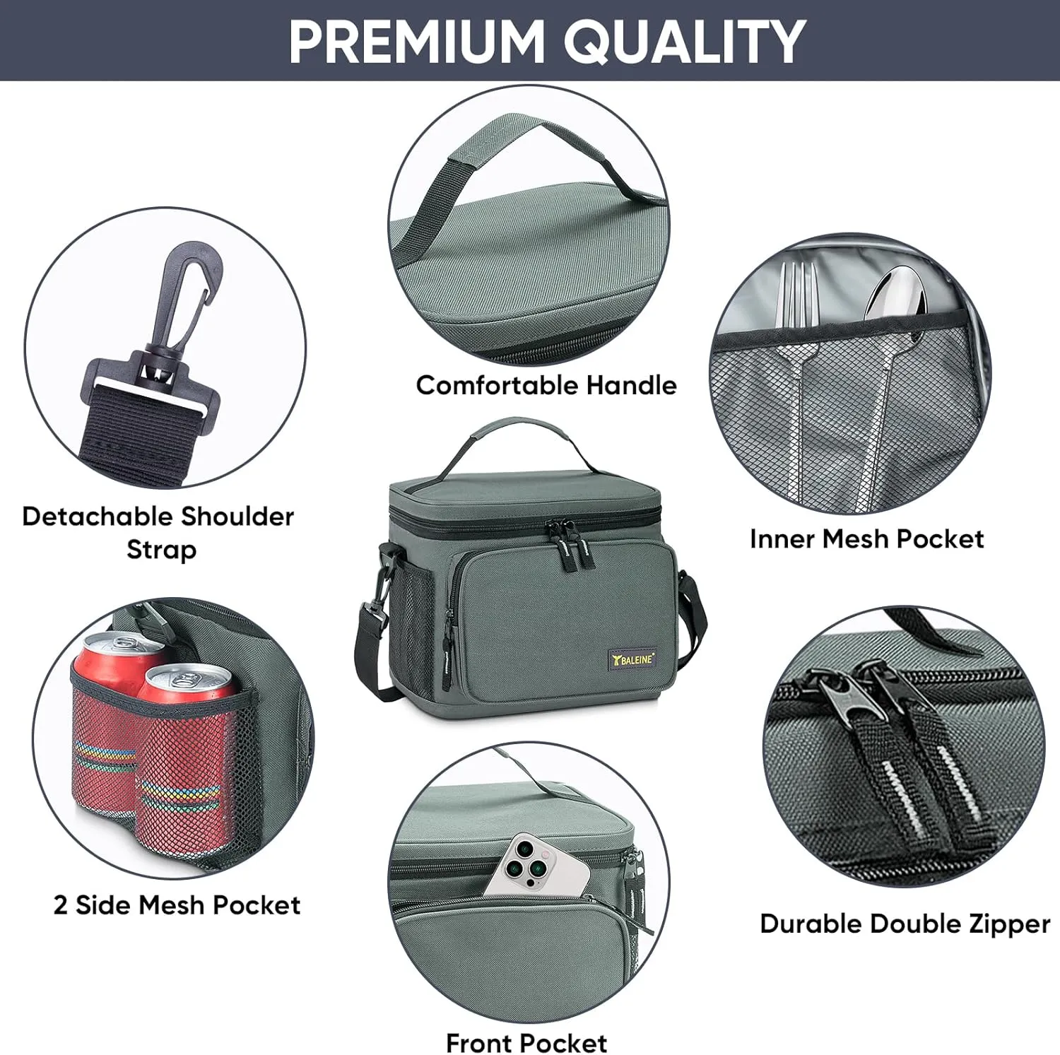 BALEINE Insulated Lunch Bag for Men Women, 15 Can Leakproof Cooler Bag with Adjustable Shoulder Strap for Work Picnic, Lunch Box for Women Men (Medium, Blue)