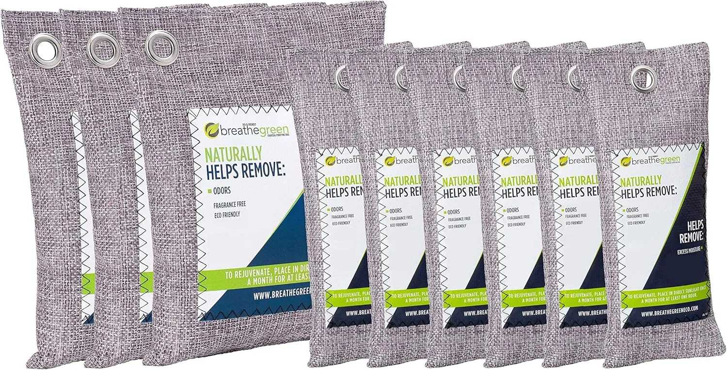 Bamboo Charcoal Bags Odor Absorber (9-Pack) Activated Charcoal Odor Eliminator Bag, Natural Freshener Removes Odors and Moisture, Odor Eliminator for Home, Pets, Shoes, Closet, RV