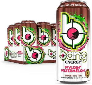 Bang | Potent Brain & Body Fuel - Creatine, EAA Aminos, Ultra CoQ10; Pre and Post Workout; Sugar Free, Zero Calories; Energy & Performance | Wyldin' Wateremelon Sweet Ice Tea, (12) Cans