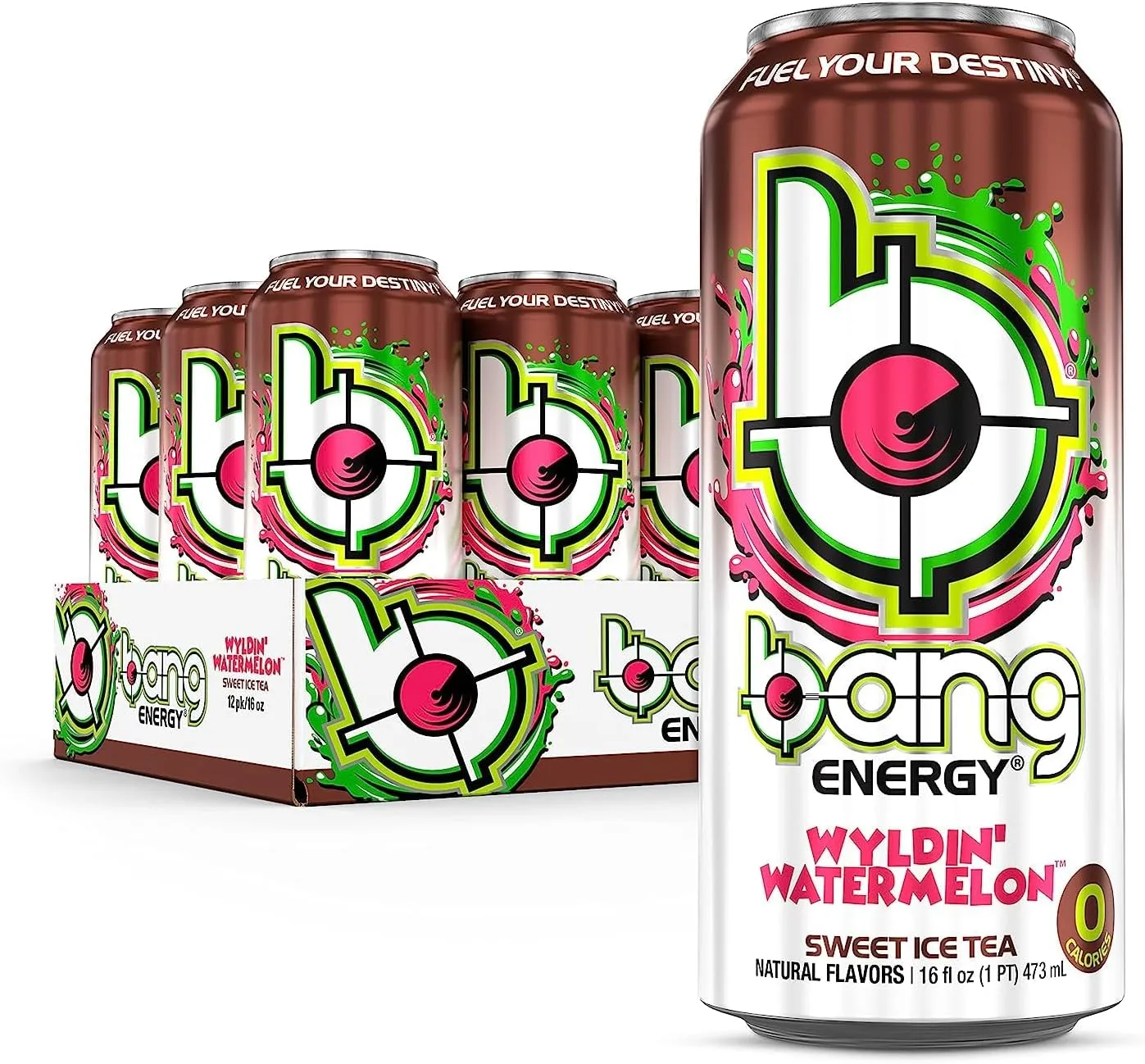 Bang | Potent Brain & Body Fuel - Creatine, EAA Aminos, Ultra CoQ10; Pre and Post Workout; Sugar Free, Zero Calories; Energy & Performance | Wyldin' Wateremelon Sweet Ice Tea, (12) Cans