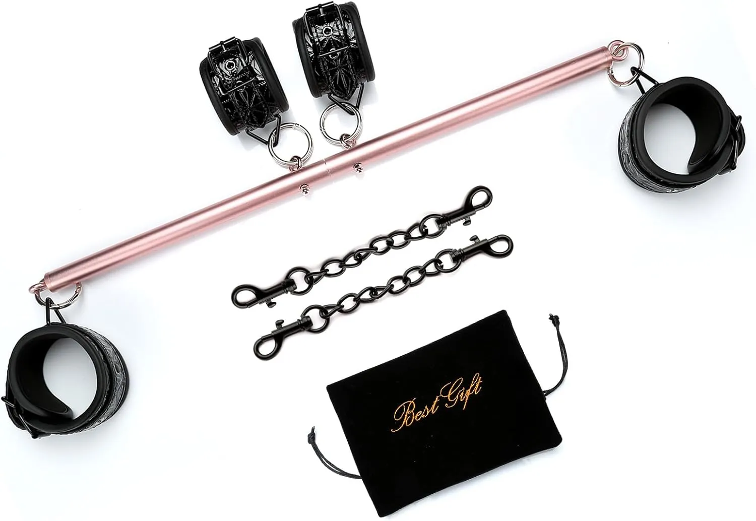 Bar Bonage Heavy Duty Stainless Steel Expandable Rose Gold Bar for Home Gym with 4PCS Fur Black Adjustable Straps,Sports Yoga Pilate Training Fitness Gear Aid Kit, Yoga Gifts