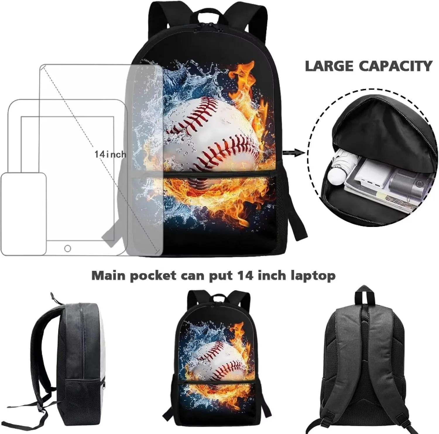Baseball Backpack Elementary School Bookbag for Kids Boy 5-8 9-11 Schoolbags Bagpack Kindergarten Preschool Book Bags Back Packs Rucksack for Students Daypack School Supplies