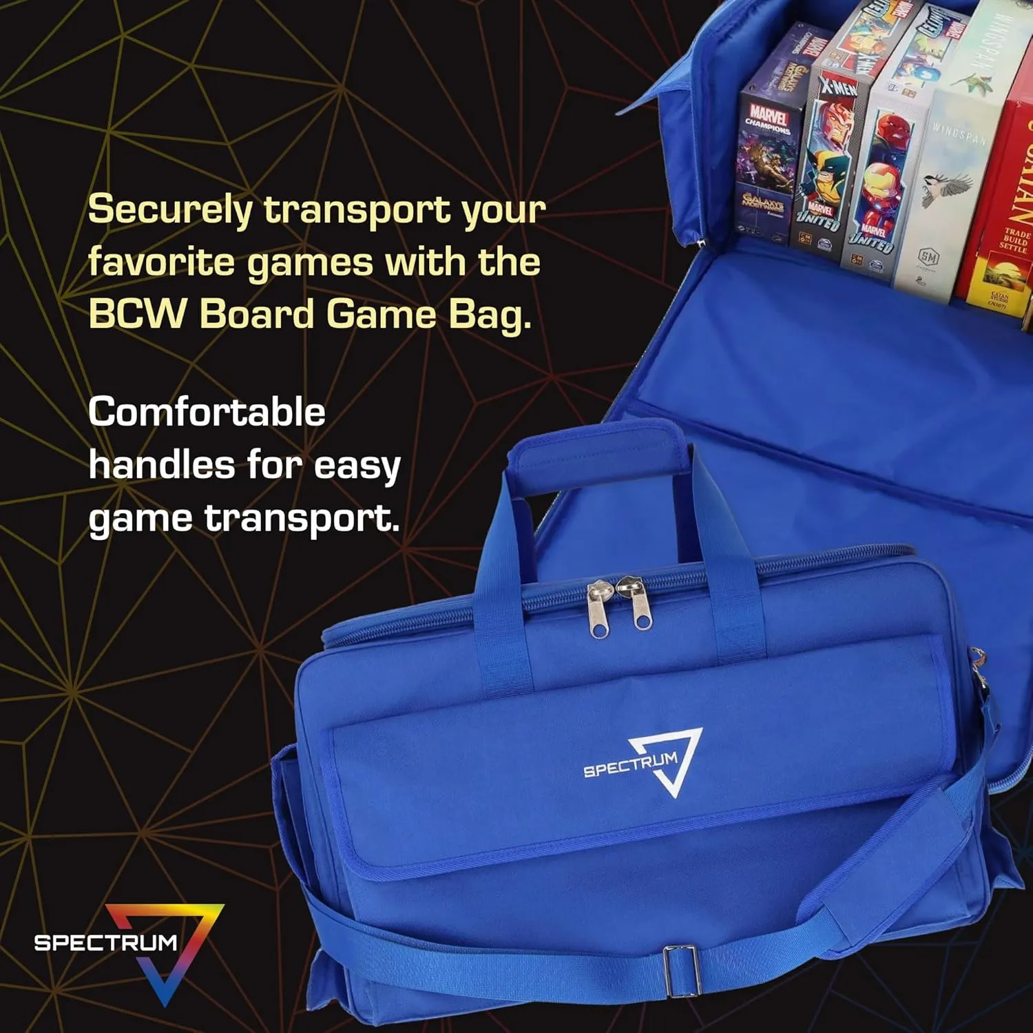 BCW Spectrum Board Game Bag | Durable Duffle for 6-8 Board Games | Expandable Pockets & Storage | Comfortable Removable Shoulder Strap | Easy Top & Side Access