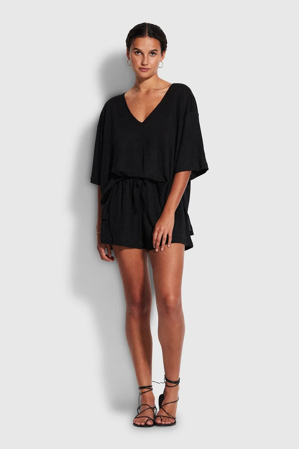 Beach Edit Linen Jersey Short Black