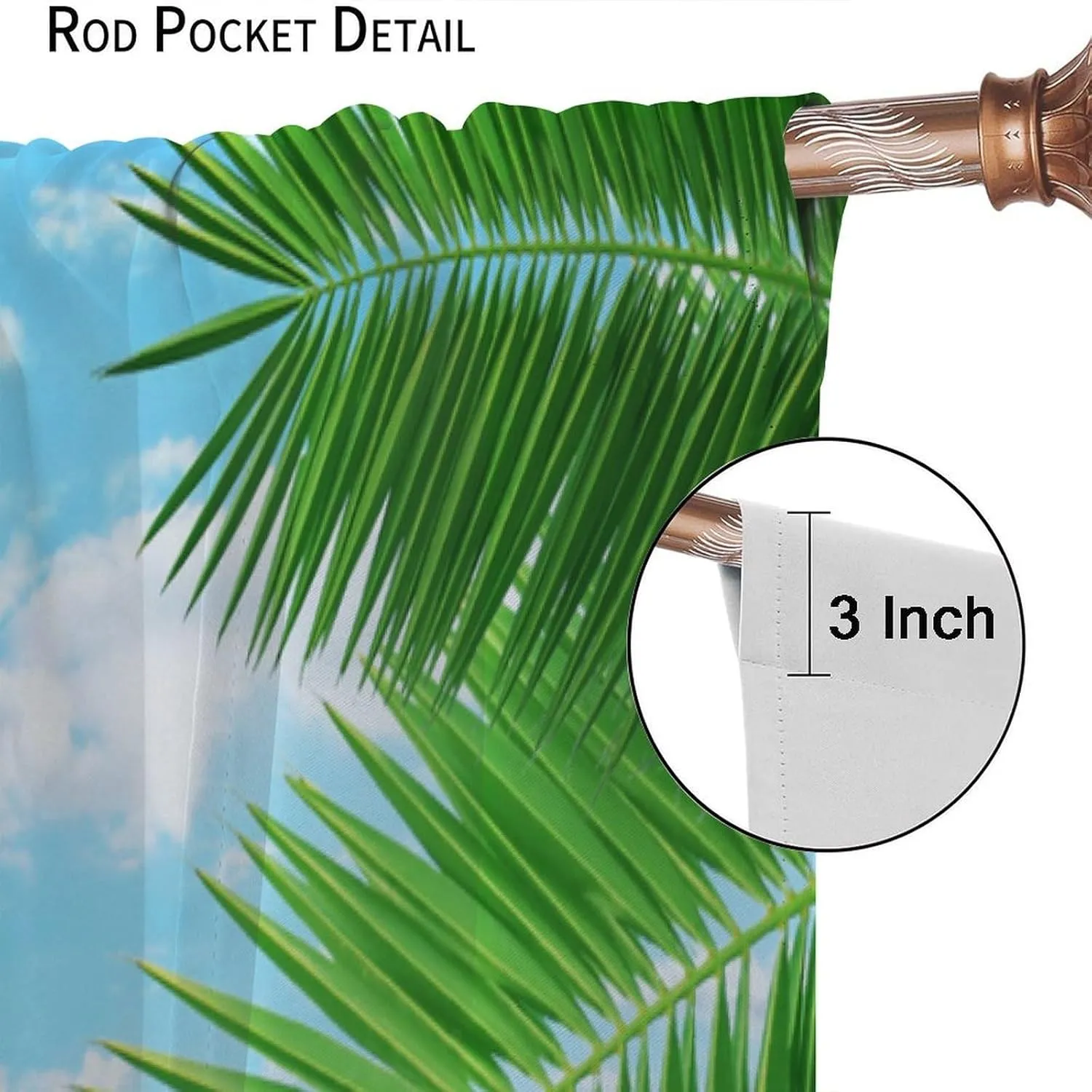 Beach Landscape Curtains for Kitchen,Tropical Palm Elm Beach Ocean Waves Relaxing View Window Treatments for Bedroom Living Room Bathroom 42x44.5in