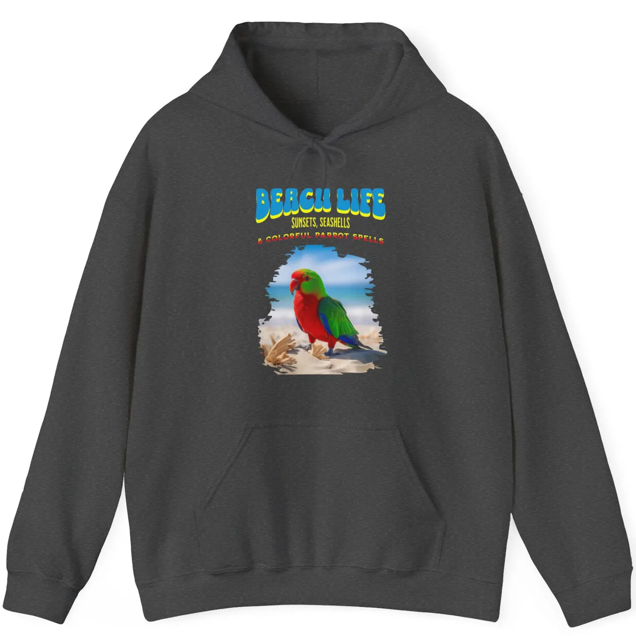 Beach Life Parrot Spells Drawstring Hoodie