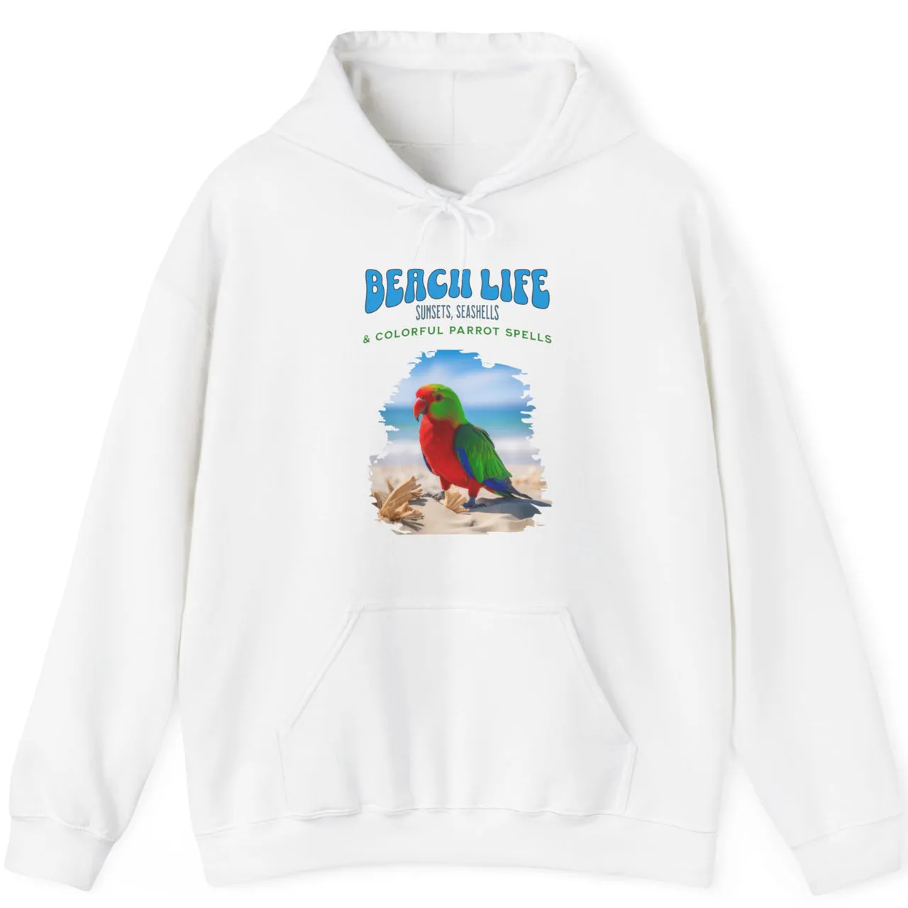 Beach Life Parrot Spells Drawstring Hoodie